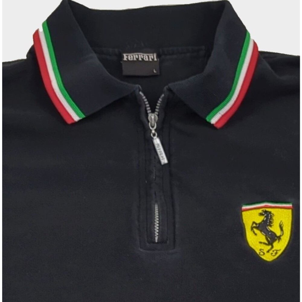 Vintage 1999 Ferrari F1 Men's Polo Quarter Zip Shirt L Black Embroidered Logo